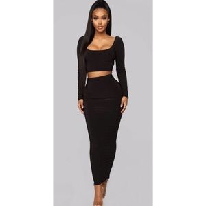 Fashion Nova Black Two-Piece Skirt Set